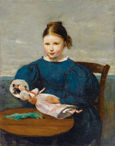 Kleines Mädchen mit einer Puppe von Jean Baptiste Camille Corot